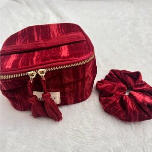 Sezane velvet vanity case  and red velvet hair scrunchie